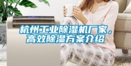 杭州工业除湿机厂家，高效除湿方案介绍